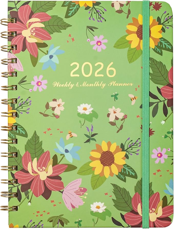 2026 Planner, Weekly and Monthly Calendar Planner for Women, Jan 2026 - Dec 2026, Hardcover Planning Agenda book, Spiral Bound, Inner Pocket, 6.3" x 8.5"
