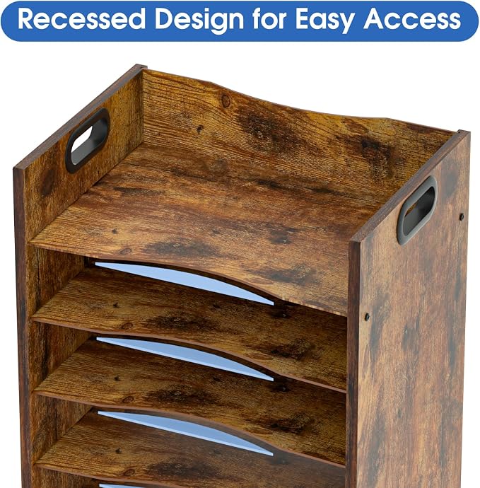 5-Tier Wood Paper Organizer, File Holder for Desk With Handle - Wooden Paper Letter Tray, Desk Organizer and Accessories, File Cabinet for Home Office, School