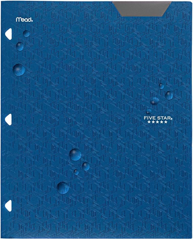 Five Star 2-Pocket Folder, 4 Pack, Plastic Folder with Stay-Put Tabs and Prong Fasteners, Fits 3-Ring Binder, Holds 8-1/2" x 11” Paper, Black, Fire Red, Forest Green, Pacific Blue (38049)