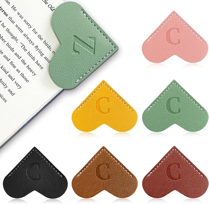 6Pcs Personalized Leather Heart Bookmark with Initial,26 A-Z Letters Cute Corner Book Mark for Reading,Book Page Accessories for Women, Book Lovers, Teachers, Students Gifts