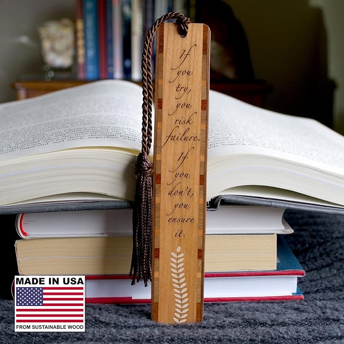 If You Try Quote Wooden Bookmark | Inspirational Motivation and Personal Growth Quote Gift for Readers | Handmade Wood Bookmark with Brown Tassel | Made in the USA