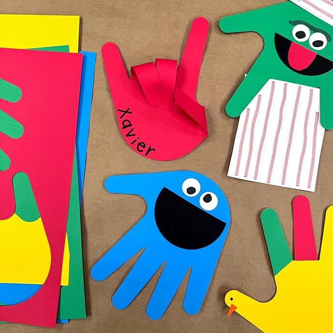 48 Piece Handprint Primary Cutouts with IDEA Guide, US Made 2-Sided Brightly Colored Card Stock Punch Out Handprint Paper Accents for Bulletin Boards, Classroom Decor, Back to School & DIY Crafting