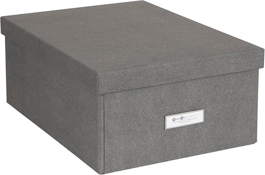 Bigso Box of Sweden Katia KD Collapsible Photo Storage Box with Labelframe for Easy Identification | Simple Assembly without Tools with Lids | 11.3"x15.4"x6.4" | Light Gray