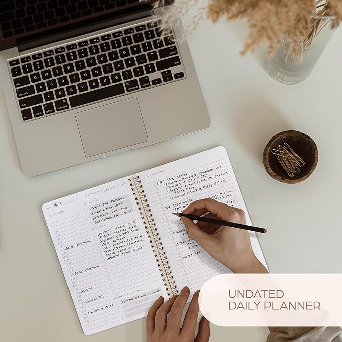 Beautiful Daily Planner And Notebook With Hourly Schedule - Aesthetic Spiral To do List Notepad to Easily Organize Your Tasks And Appointments - Stylish Book And School Or Office Supplies For Women