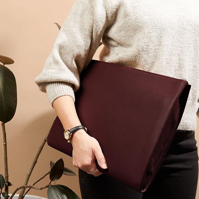 Leatherology Bordeaux Gusseted Document and Laptop Holder – Full Grain Leather Case for 13" & 15" Laptops with Expanding Pocket, Pen Slot & Microsuede Lining