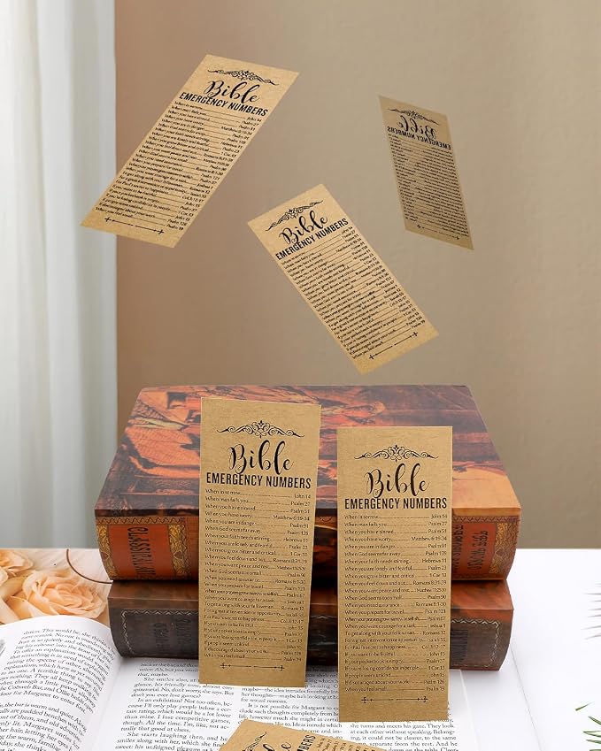 120 Pcs Bible Emergency Numbers Bookmark, Christian Bookmarks, Religious Bible Verse Bookmark, Christian Gifts for Church Supplies, Giveaways for Church Welcome Gifts Sunday (Brown)