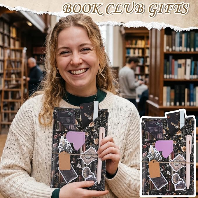 Blind Date with a Book Gift Box 6 Set Blind Book Date Gift Supplies Includes Kraft Paper Tags Bookmark Pens Stickers for Women Book Lover Club Librarian Bookish Reader Gifts (Dark Academia)