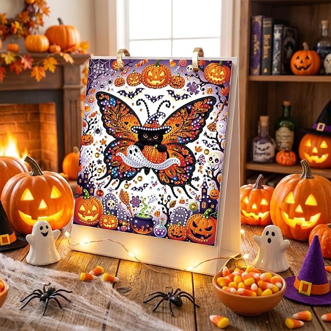 2027 Standing Desk Calendar DIY Diamond Art Painting Monthly Flip Dates Butterfly Double-Sided Pattern Tabletop Calendars DIY Craft Supplies Planner Office Home-Butterfly