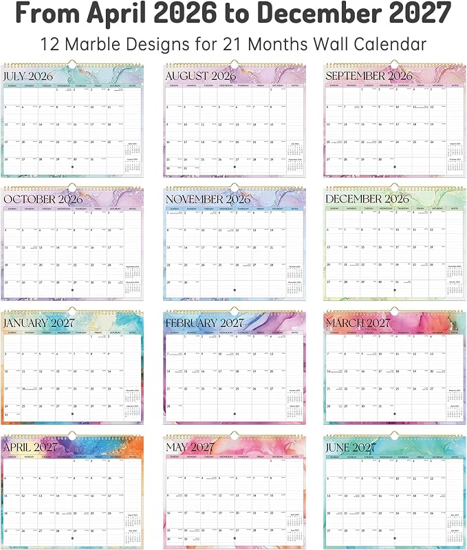 2026 Calendar, Forvencer 21-Month Wall Calendar 2026, Apr 2026 - Dec 2027, 14" x 11" Large Monthly Planner Calendars with Notes Section & Stickers, Ruled Block, Spiral Binding Hanging for Home Office