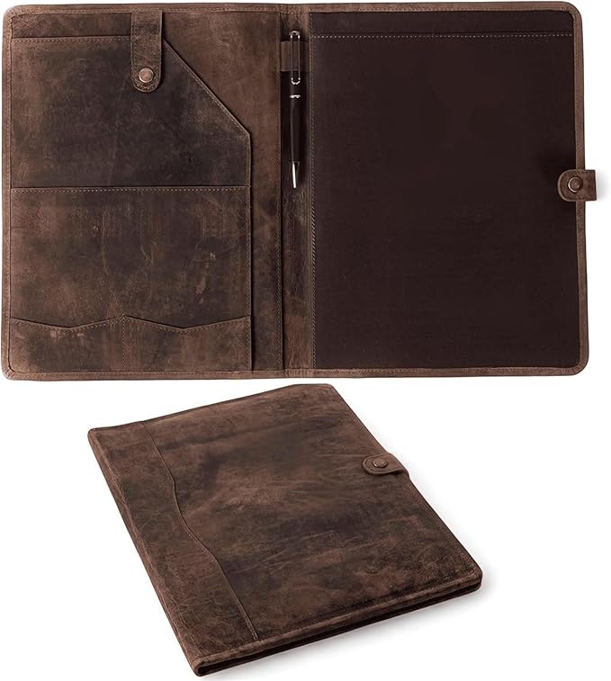 Hindoro Leather Portfolio Professional Organizer Padfolio – Resume Folder with Luxury Pen - Leather Binder Portfolio Writing Pad with Business Card Holder - Portfolio Folder for Men & Women