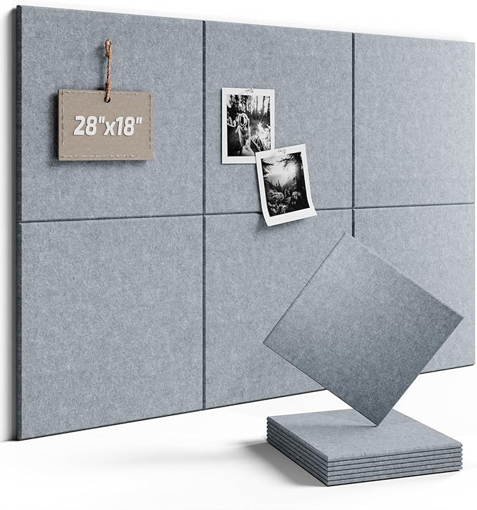Fluxynara Felt Bulletin Board Tiles -28"x18" Cork Board Alternative for Office Decor, Push Pin Board Wall Organizer 6-Pack - Blue Gray