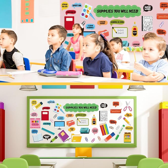 MotiMind 48 Pcs Supplies You Will Need Mini Bulletin Board Set with Encouragement Cutouts Supplies You Will Need Visual Representations Paper Clip Cutouts for Classroom Bulletin Board Wall Chalkboard
