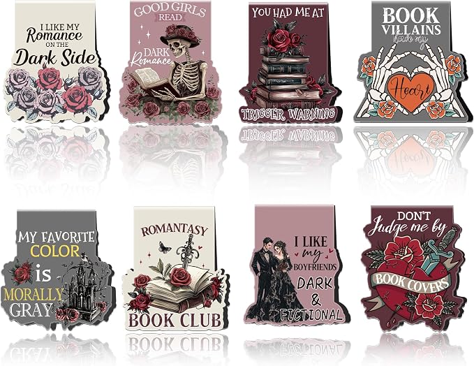 Dark Romance Magnetic Bookmarks: 8 Pcs Gothic Skeleton Magnet Book Marks, Dark Romance Merch, Romantasy Page Markers Clips, Bookish Gifts Reading Women Book Lovers