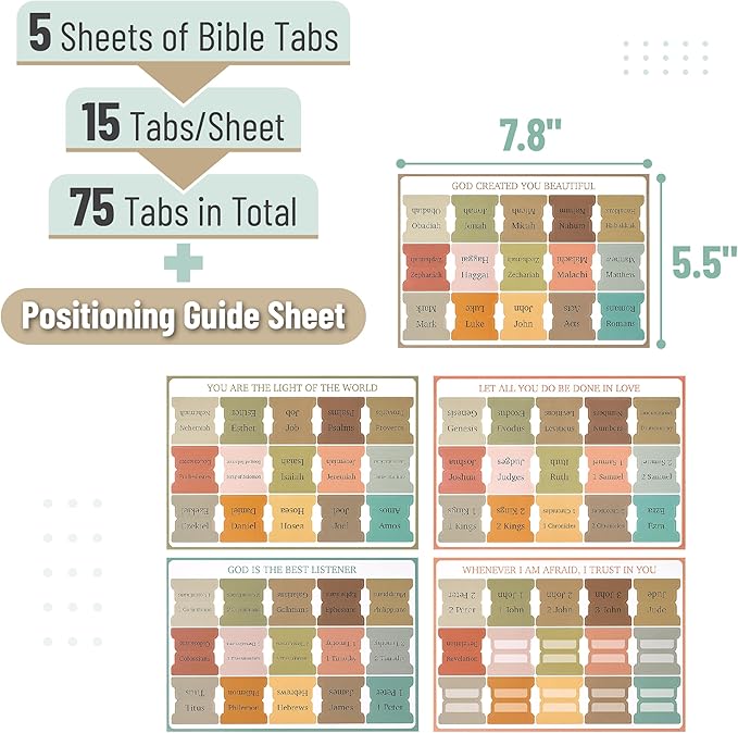 Mr. Pen- Bible Tabs, 75 Tabs, Boho Style, Laminated Bible Tabs for Women and Men, Bible Tabs for Study Bible, Large Print Bible Index Tabs, Bible Book Tabs, Bible Labels Tabs, Mr. Pen Bible Tabs