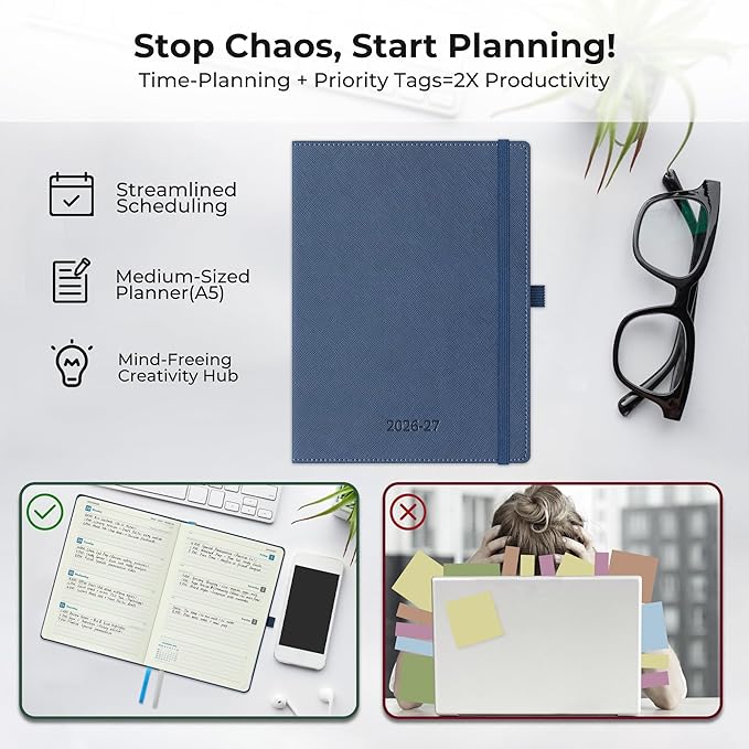 Weekly Monthly 2026-2027 Planner (July 26-Dec 27),8.5"x6.5",18 Months Agenda Plan with Month Tabs & Pocket,Expenses/Note Pages, Academic Calendar with Vegan Leather Cover,Blue