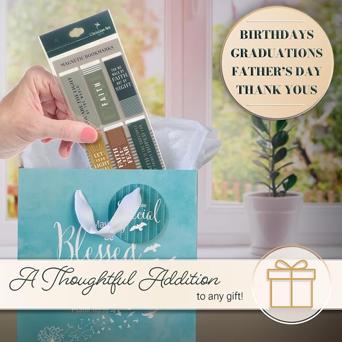 Christian Art Gifts Inspirational Magnetic Bookmark Pagemarker Set for Men & Women: Faith Over Fear, Stylish Multicolors & Encouraging Bible Verse Messages, Reading, Books, Bibles, 6 Piece Set