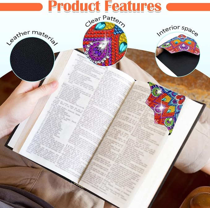 6 Pcs Diamond Painting Bookmark, DIY Corner Book Makers for Adults Book Lovers, Diamond Dot Art Beginner, Small Diamond Art Kits, Paint by Art Crafts Gift for Women Girls (Mandala 6 Black)