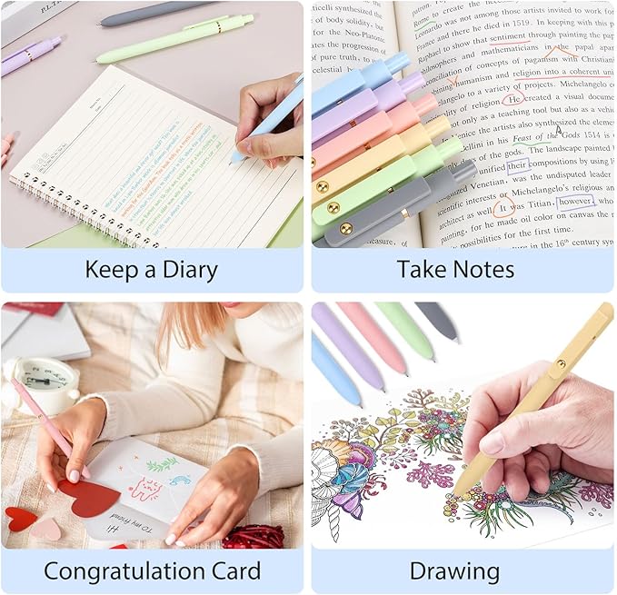 FIOVER Colored Pens, 12 Pack Colorful Gel Pens, Quick-Dry 0.7mm Medium Point for Journaling, Note Taking, Doodling, Aesthetic Office School Supplies, Gifts for Women Men（12PCS Aesthetic+Vintage）