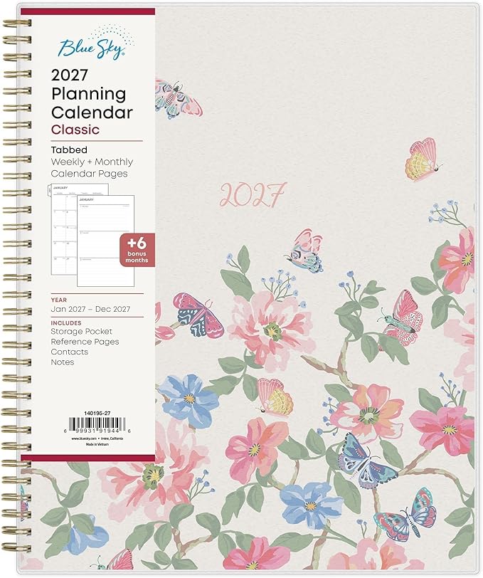 Blue Sky 2027 Weekly and Monthly Planner Calendar, January 2027 - December 2027, 8.5" x 11", Flexible Cover, Laminated Tabs, Durable Twin Wire Binding, Storage Pocket, Fly By
