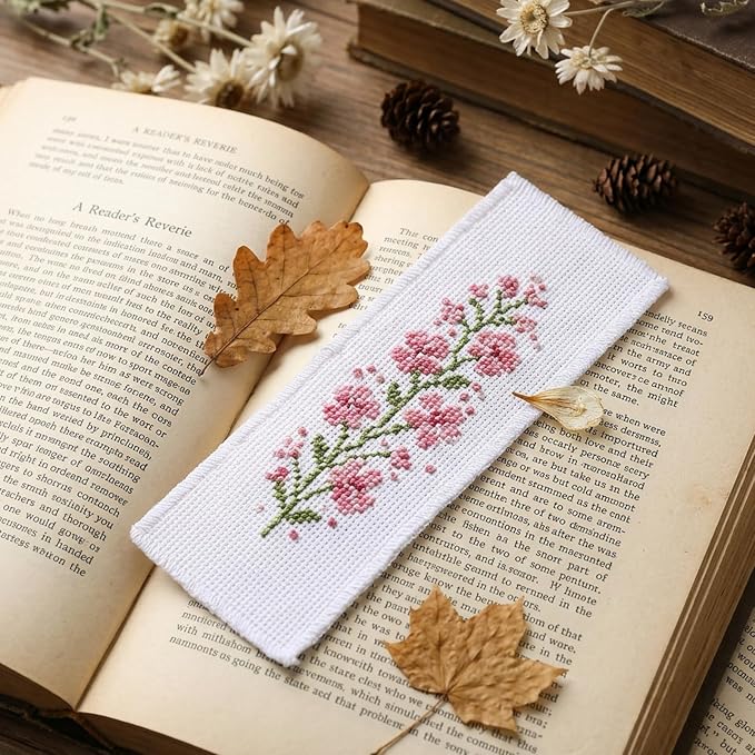 20pcs Cross Stitch Bookmark Kit 14 Count Embroidery Blanks Cotton Fabric Book Marker Cross Stitch Rectangle Embroidery Bookmark for Crosstitch Project 7.48x2.76in