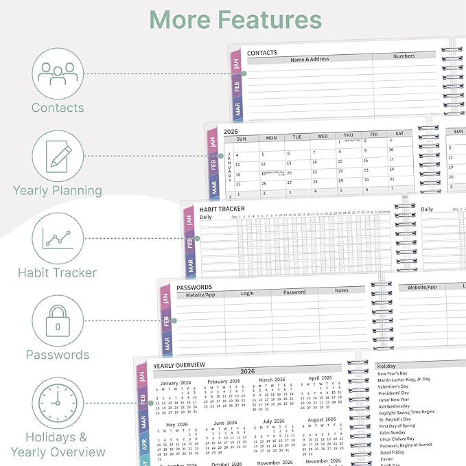 2026 Appointment Book, 30 Minutes-Hourly, Weekly ＆ Monthly Calendar Planner 2026, Jan 2026 - Dec 2026, 8.5'' x 11'', 2026 Daily Planner with Tabs ＆Pocket, Flexible Cover, Great for Office, Home, School