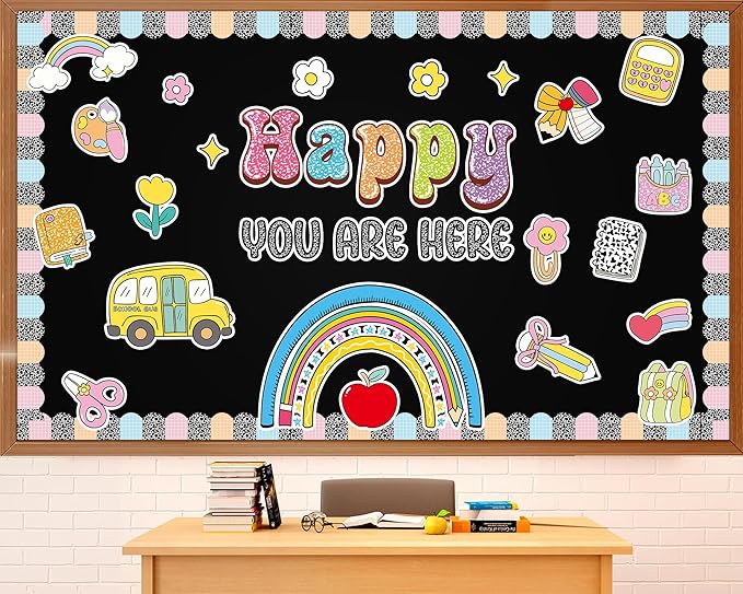 Back to School Bulletin Board Decoration Set Welcome Back to School Cutouts Composition Classroom Decorations Happy You are Here Posters for Office Wall Chalkboard Nursery Preschool Kindergarten