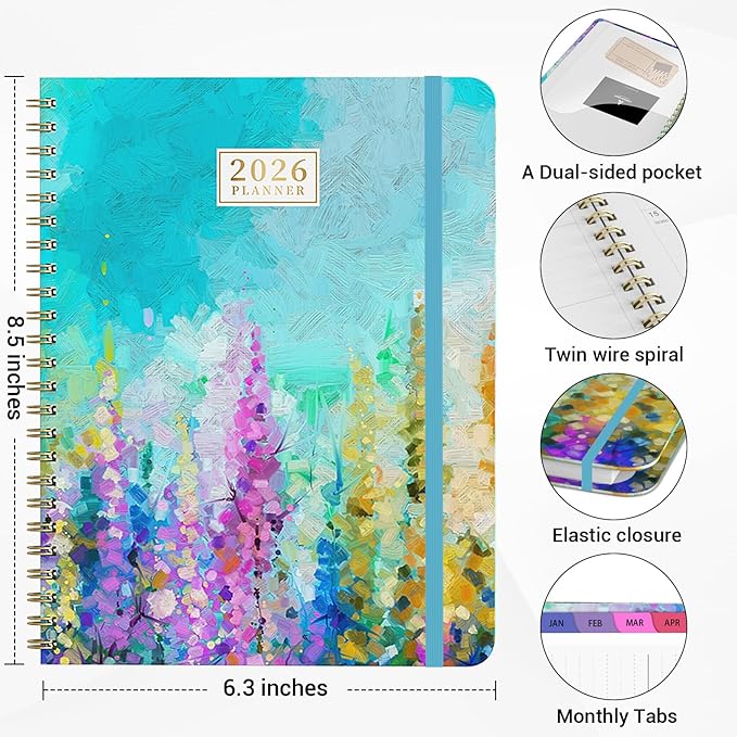2026-2027 Planner - 2026-2027 Planner Weekly and Monthly from July 2026 - June 2027, 6.3”x 8.5”, Calendar Planner for Women with Tabs, Spiral Bound, Inner Pocket, Perfect for School Office Supplies-Purple Oil Painting