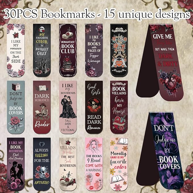 Dark Romance Magnetic Bookmark Gifts - Wxiben 30PCS Funny Magnetic Bookmarks Gothic Book Mark Magnets Romantasy Page Marker Clip Gift for Women Girls Dark Romance Reader Students Teachers Supplies