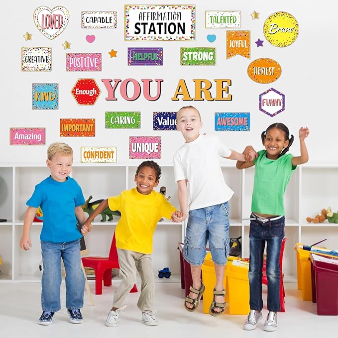 Confetti Affirmation Station Bulletin Board Set Classroom Decorations Colorful Confetti Inspirational Motivational Posters You Are Positive Inspirational Accent Cutouts for Classroom Mirror Wall Decor