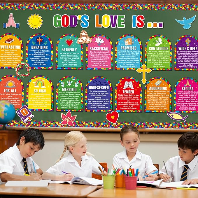EDENCOME R 49 PCS Spring Bulletin Board Decorations - Christian Bulletin Board Decorations Religious Classroom Decor Sunday School Decor Easter Classroom Decorations for School Home Church Supplies