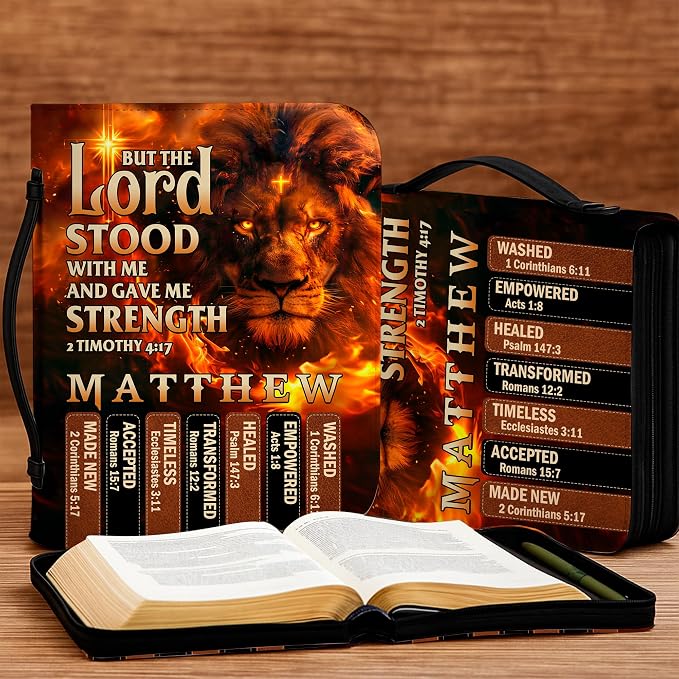 Personalized Man of God Bible Cover, God Says I Am Bible Case PU Leather, Bible Holder Handle Zipper, Faith Scripture with Name Case Bag, Religious Gifts for Church Christians Women Men (01)