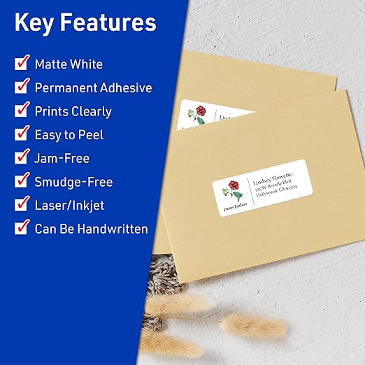 Avery Matte White Rectangle Labels, 1" x 2-5/8" Labels, 1,200 Total, Laser/Inket Printable, Great for Addressing, Product Merchandising, Food & Beverage, and More