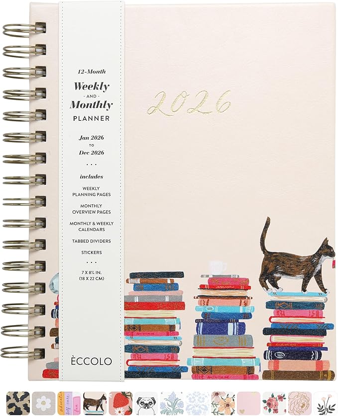 WORLD TRAVELER 2026 Planner Weekly and Monthly - 7'' x 8.75'' Hard Cover January December Spiral Daily Planner 2026 To Do List, Size 7X8.75, Multi Peach
