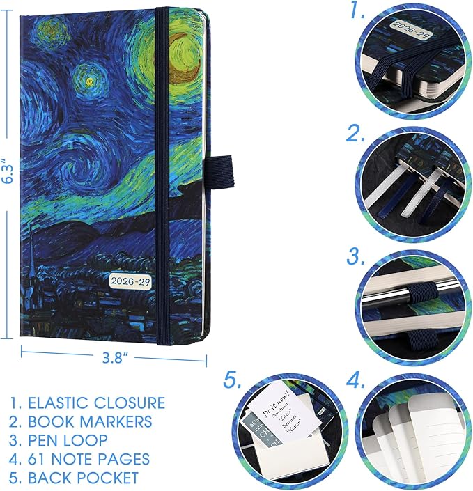 2026-2029 Pocket Planner/Calendar - 3 Year Monthly Planner 2026-2028 from Jul. 2026 - Jun. 2028(36 Months), 3.8" x 6.3", Pen Holder, Inner Pocket and 61 Notes Pages