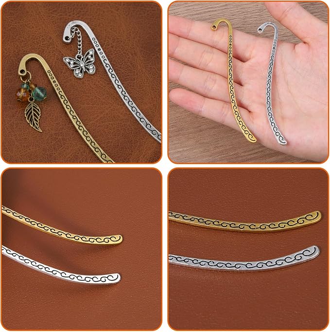 Tyqour 30PCS Metal Bookmarks Hairpin Hook Vintage Book Markers Carved Embossed Metal Bookmark Hooks for Teacher Reading Enthusiasts Jewelry Making Charms