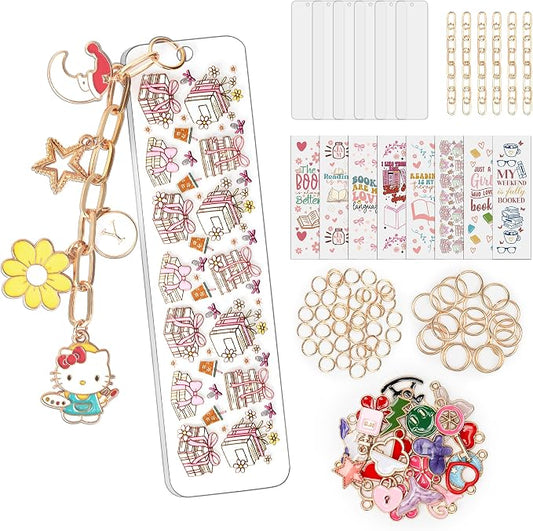100 Pcs Book Acrylic Bookmark Blanks(2mm) Thicken 6 DIY Bookmark Making 8 Book UV DTF Sticker 20 Charms 6 Extender Chains and 60 Jump Ring Suitable for DIY Crafts Gifts
