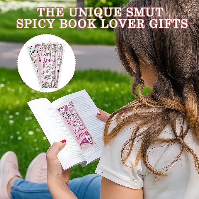 Affrolling 60 Pcs Smutty Bookmarks and Pens Merch Double Sided Dark Romance Smutty Spicy Book Lover Gifts Romantasy Skeleton Page Marker Clip Gifts for Women Teachers Reading