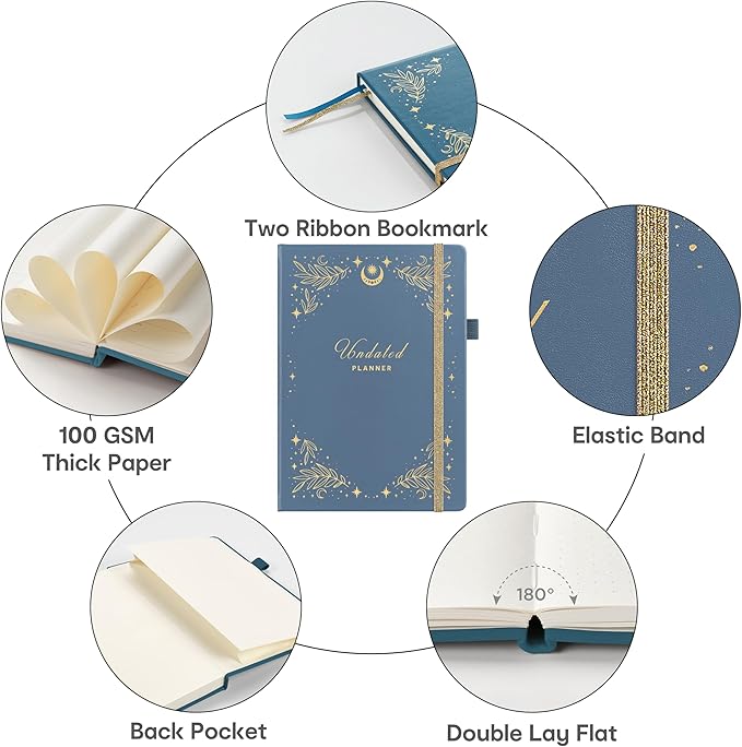 And Per Se Undated Weekly Planner 2026, A5 size Leather Hardcover Planner with Goals & Habit Tracker – ADHD Planner & Productivity Journal (Stardust Blue)