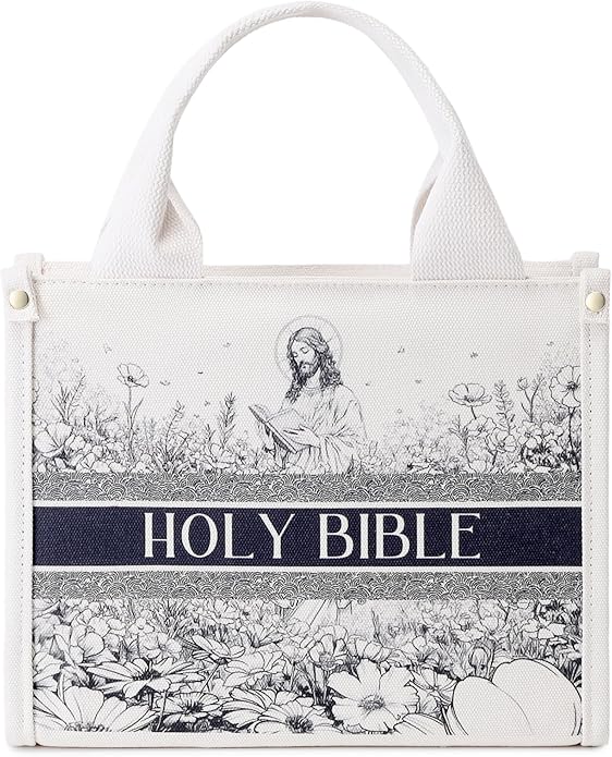 Holy Bible Cover for Women - Canvas Tote Bag Design, Bible Book Carrier Case for Teen Girls, Religious Gift