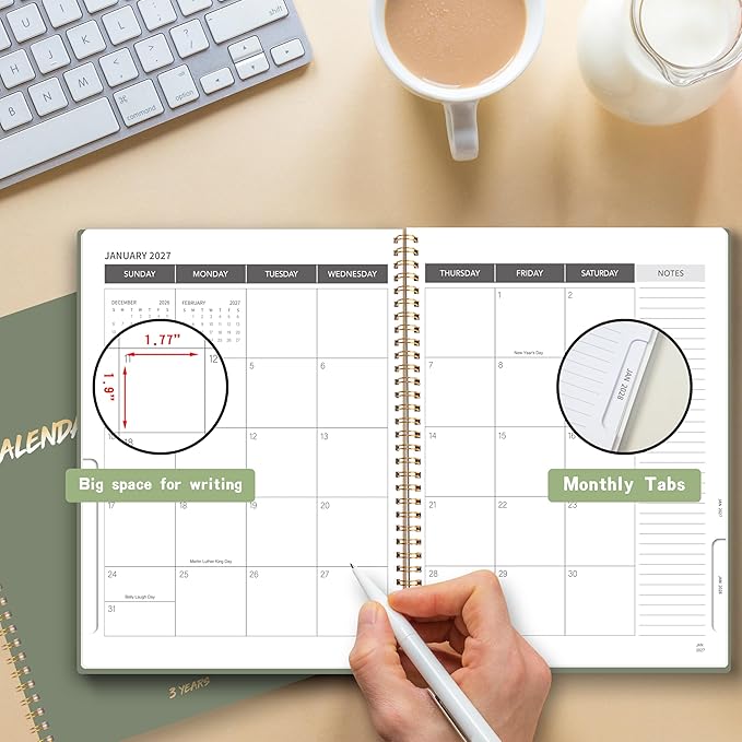Monthly Planner 2025-2028, 2025 Calendar 36 Months Planner With Monthly Tabs, July 2025- June 2028, 8.5" x 11", 3 Years Academic Calendar Hard Cardboard Cover with Spiral Bound, Perfect for School & Office for Women & Men
