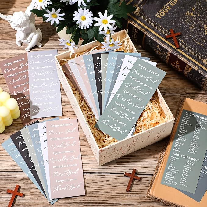 Motiskyy 100 Pcs Christian Gifts for Fathers Day Bulk Books of The Bible Bookmarks 2.36 x 6 Inch Religious Christian Bookmarks Bulk Church Gifts for Prayers Church Men Women Mom Dad(Natural)