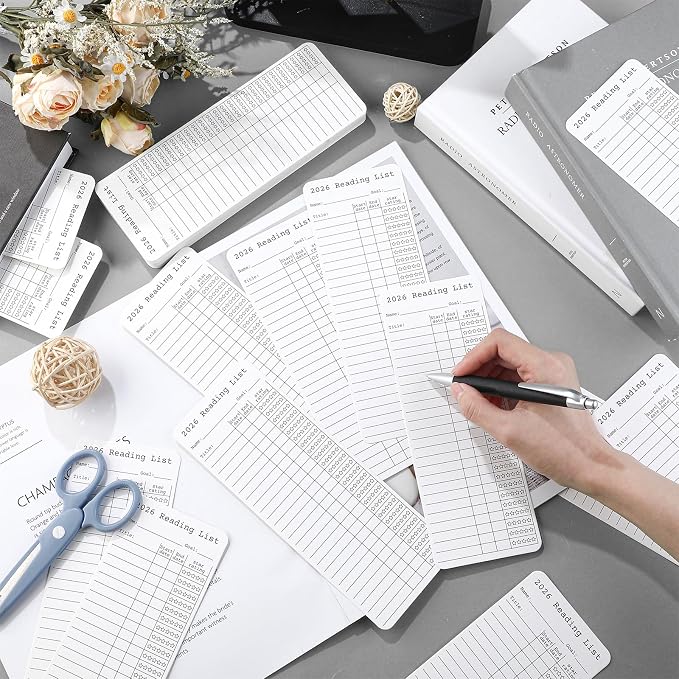 60 Pcs 2026 Reading Log Bookmark 3 x 7.9 Inch Reading List Bookmark Book Lovers Gifts White Color Library Book Tracker Notecards for Teachers Students School Library Accessories