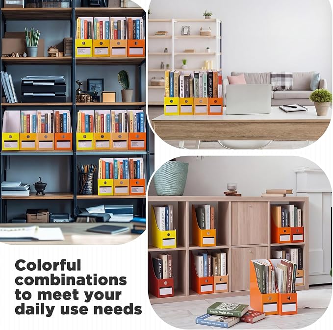 Jutom 48 Sets Magazine File Holders Foldable Cardboard Magazine Holder with White Label Stickers Desktop File Storage Box for Office Home Classroom Desk Document Organization (Yellow)