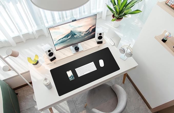 AFIING Desk Mat 35.4" x 17", Cork & PU Leather Desk Pad, Black | Large Mouse Pad, Waterproof Desk Protector, Office Desk Mat & Laptop Blotter