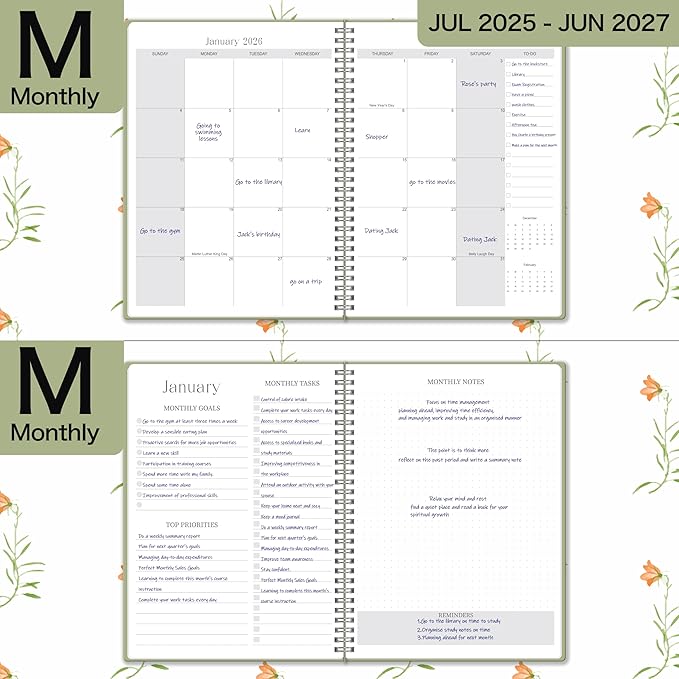 Monthly Planner 2025-2027, July 2025 - June 2027, 7" x 9", 2 Year Calendar 2025-2027 Monthly Planner, 24 month Calendar Perfect for School & Office
