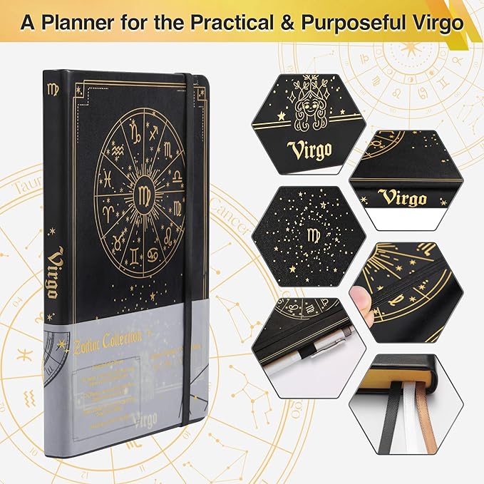 AuroPlanner Virgo Zodiac Undated Planner – Monthly Weekly Daily Astrology Portable Journal Notebook, A5 (5.8” × 8.3”), 160 Pages 4-Month Layout, 100 GSM Paper