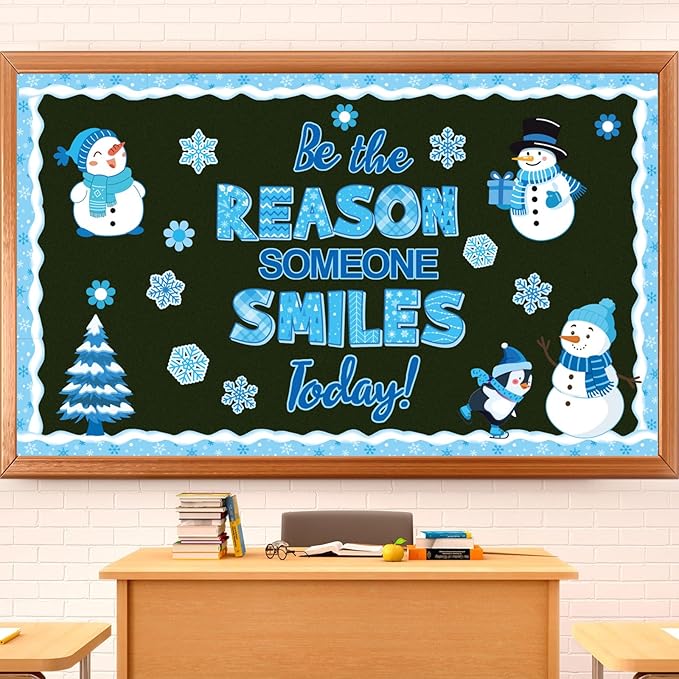 Pasimy Winter Bulletin Board Decorations January Bulletin Board Set Snowman Classroom Decor Be The Reason Someone Smile Cutouts Snowflake Border for Kindergarten Holiday Office Wall Door Supplies