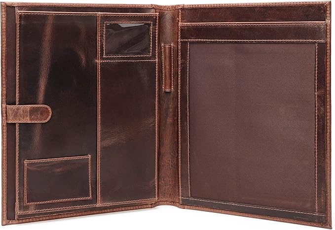 Leather Portfolio Binder, Professional Organizer Padfolio – Resume Folder, Business Card & Document Holder, Portfolios for Men & Women, Office & Business Supplies by LushLuxeoria | (Medium - Brown)