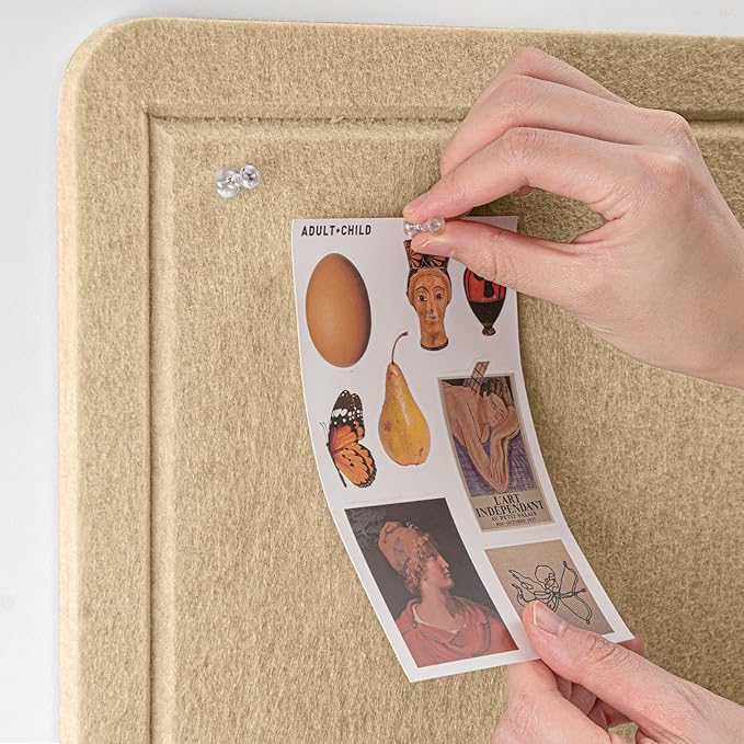 Lightomorrow Bulletin Board, 36 x 24 inches Felt Board - Decorative Pin Board, Cork Board Alternative for Wall, 3' x 2' Foldable Self-Adhesive Vision Board Prayer Board with 20 Pushpins - Beige Brown