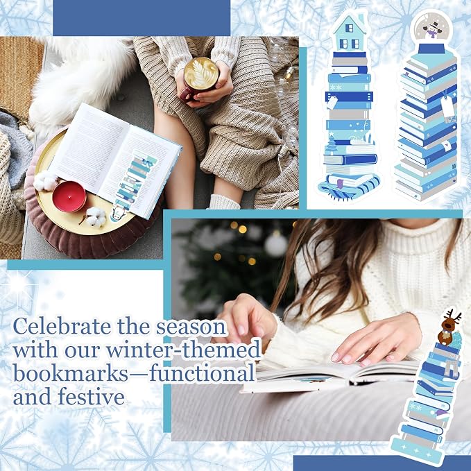 Kolldenn 150 Pcs Book Tracker Bookmarks Bulk 6.3 x 1.97 Inch Bookshelf Love to Read Bookmarks Paper Tracking Double Sided Reading Page Markers for Back to School Reading Lover(Winter)